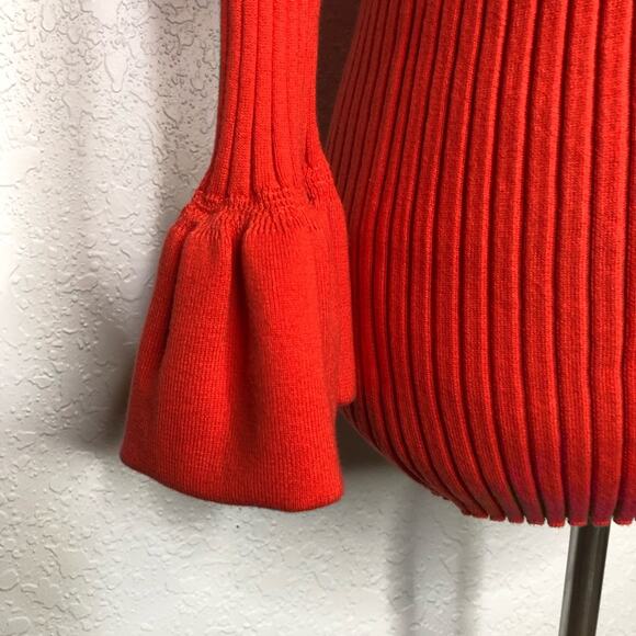 Cabi bright orange trumpet sleeve ribbed snap front cardigan size Small #5285 - Picture 5 of 14